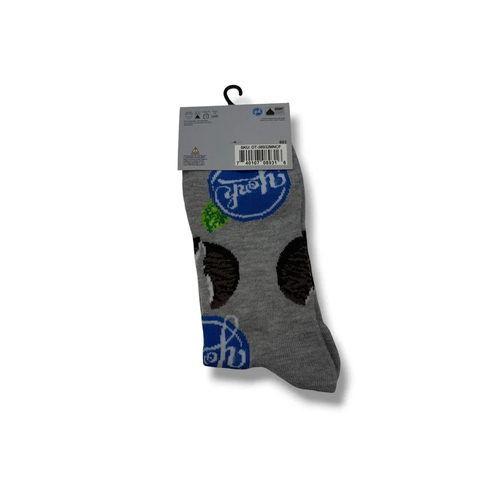 York Peppermint Pattie Crew Socks Mens 6-12 Gray Candy Novelty Graphic NWT